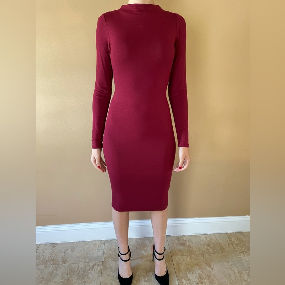 Dark red Black Beack mock neck fitted dress